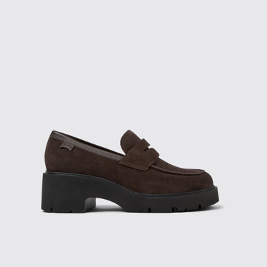 Side view of Milah Brown nubuck loafers for women