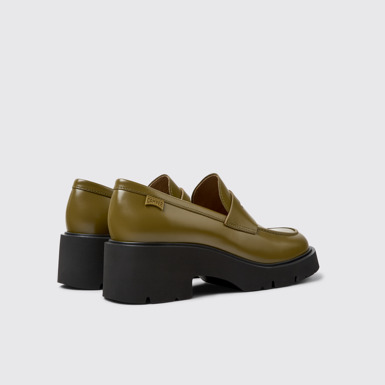 Back view of Milah Green Leather Moccasins/Ballerinas for Women.