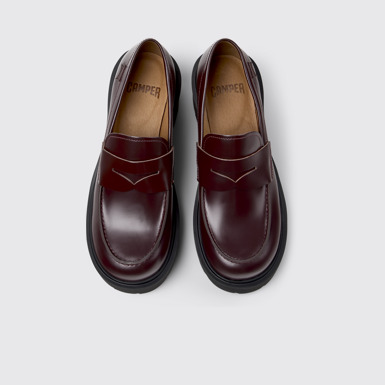 Overhead view of Milah Burgundy Leather Moccasins for Women.