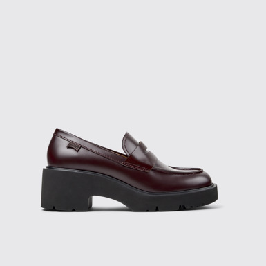 Side view of Milah Burgundy Leather Moccasins for Women.
