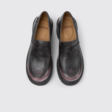 Overhead view of Milah Black Leather Moccasins for Women.