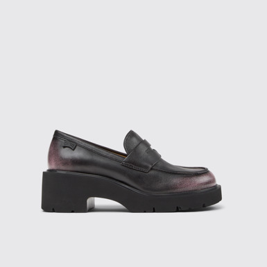 Side view of Milah Black Leather Moccasins for Women.