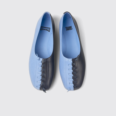 Overhead view of Twins Blue leather ballerina flats for women