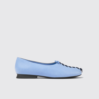 Side view of Twins Blue leather ballerina flats for women