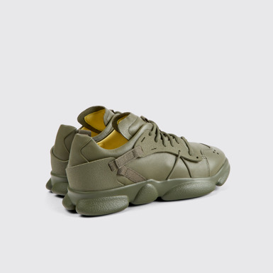 Back view of Karst Green leather and textile sneakers for women