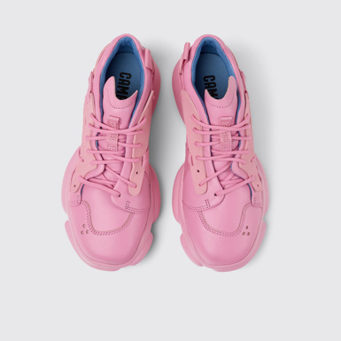 Overhead view of Karst Pink leather and textile sneakers for women