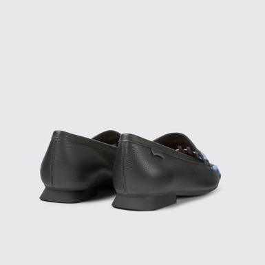 Back view of Casi Myra Black and blue leather loafers for women