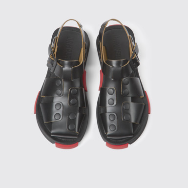 Overhead view of Set Black leather sandals for women