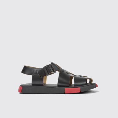 Side view of Set Black leather sandals for women