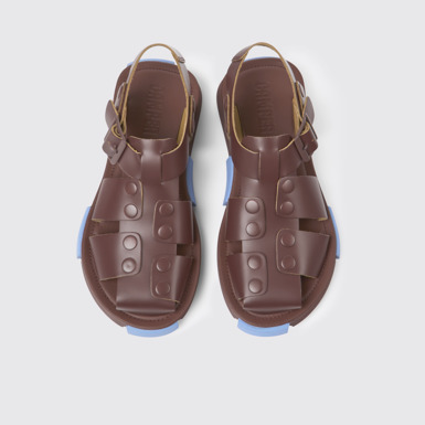 Overhead view of Set Burgundy leather sandals for women