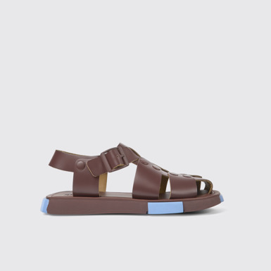 Side view of Set Burgundy leather sandals for women