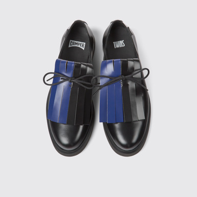 Overhead view of Twins Black and blue leather shoes for women