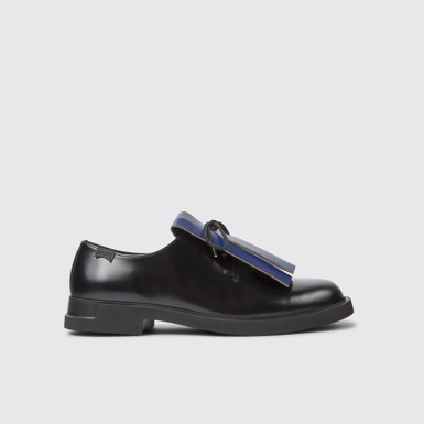 Side view of Twins Black and blue leather shoes for women