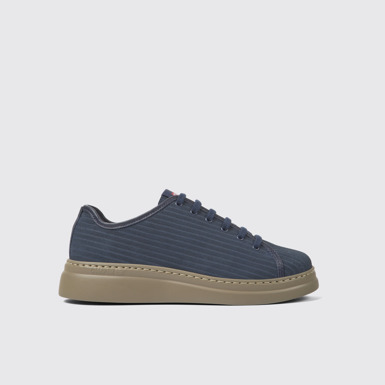 Side view of Runner Up Blue recycled leather sneakers for women
