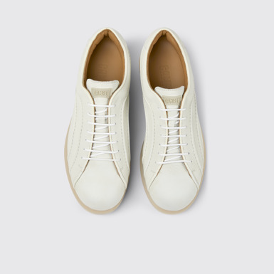 Overhead view of Pelotas White non-dyed leather sneakers for women