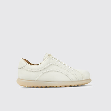 Side view of Pelotas White non-dyed leather sneakers for women