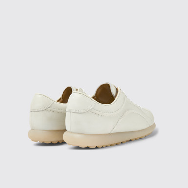 Back view of Pelotas White non-dyed leather sneakers for women