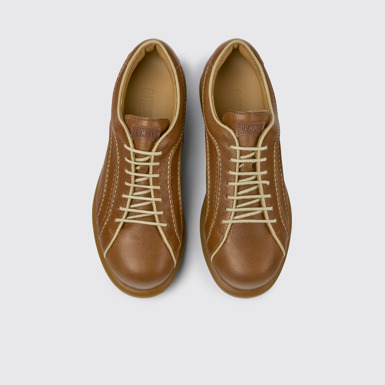Overhead view of Pelotas Brown leather sneakers for women