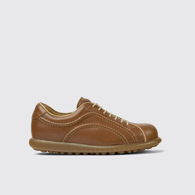 Side view of Pelotas Brown leather sneakers for women