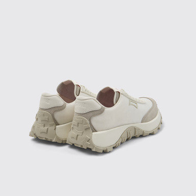 Back view of Drift Trail White and Gray Recycled PET and Leather Sneakers for Women.