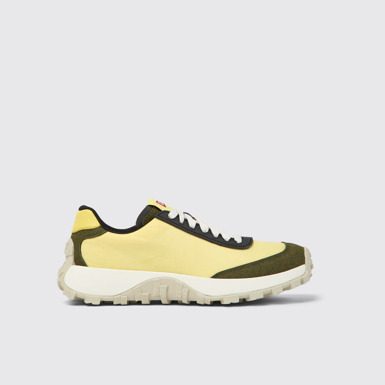 Side view of Drift Trail Yellow textile and nubuck sneakers for women