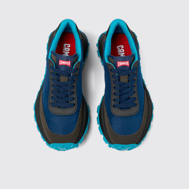 Overhead view of Drift Trail VIBRAM Blue recycled PET and nubuck sneakers for women
