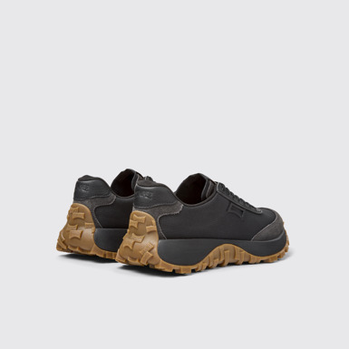Back view of Drift Trail Black and Gray Recycled PET and Leather Sneakers for Women.