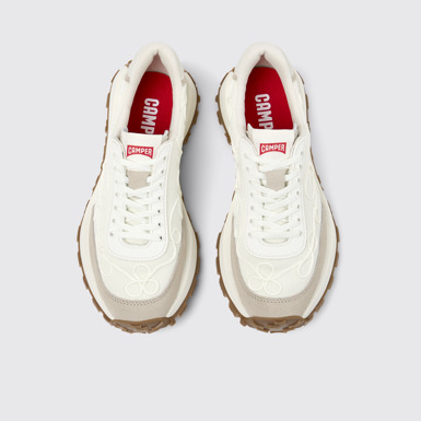 Overhead view of Drift Trail VIBRAM White textile and nubuck sneakers for women