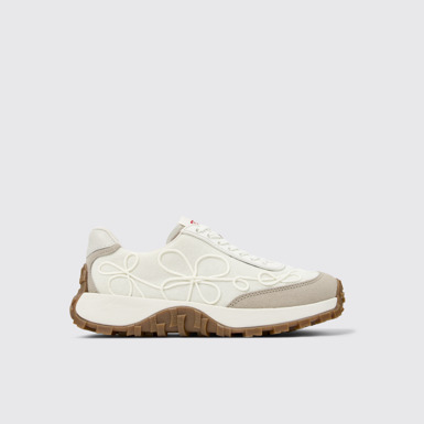 Side view of Drift Trail VIBRAM White textile and nubuck sneakers for women