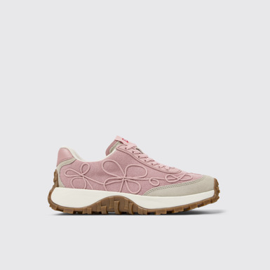 Side view of Drift Trail VIBRAM Pink textile and nubuck sneakers for women