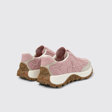 Back view of Drift Trail VIBRAM Pink textile and nubuck sneakers for women
