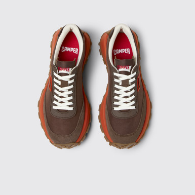 Overhead view of Drift Trail Brown Recycled PET and Leather Sneakers for Women.