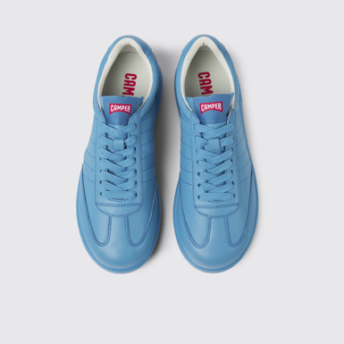 Overhead view of Pelotas XLite Blue leather sneakers for women