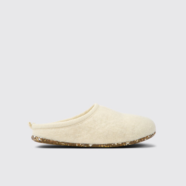 Side view of Wabi Beige wool slippers for women