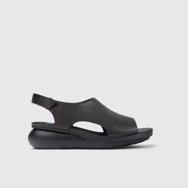 Side view of Balloon Black leather sandals for women