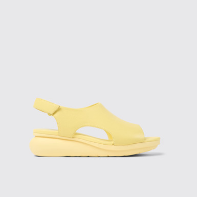 Side view of Balloon Yellow leather sandals for women