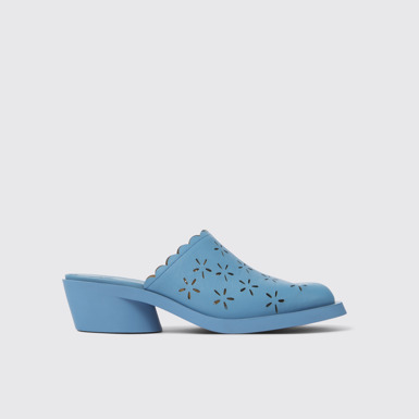 Side view of Bonnie Blue leather mules for women
