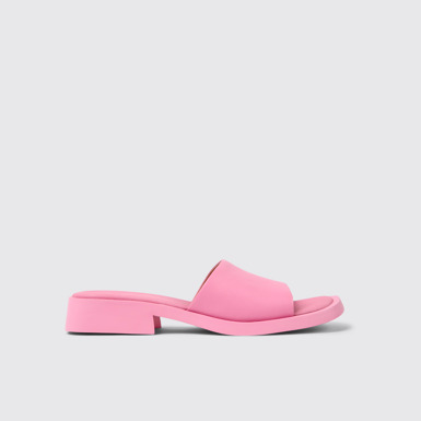 Side view of Dana Pink leather sandals for women
