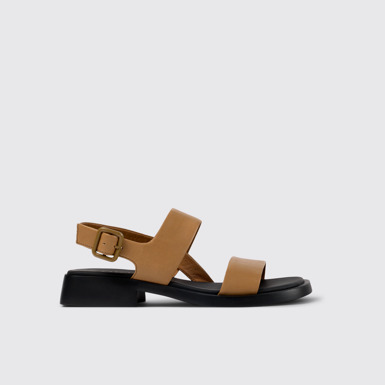 Side view of Dana Brown Leather 2-Strap Sandal for Women
