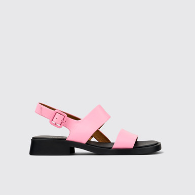 Side view of Dana Pink Leather 2-Strap Sandal for Women