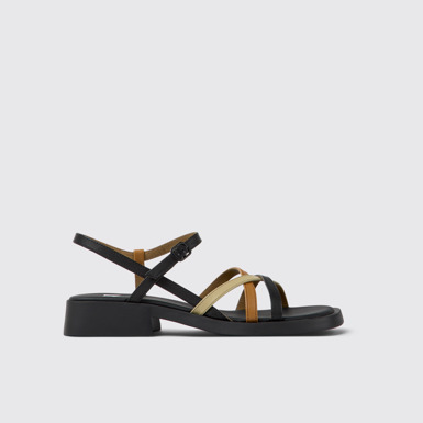 Side view of Twins Black and brown leather sandals for women