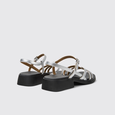 Back view of Dana Silver Leather Sandals for Women.
