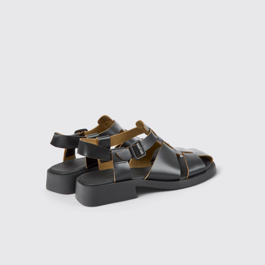 Back view of Dana Black Leather Sandals for Women.