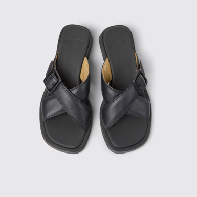 Overhead view of Dana Black leather sandals for women