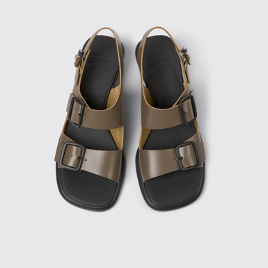 Overhead view of Dina Brown leather sandals for women