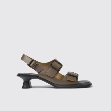 Side view of Dina Brown leather sandals for women