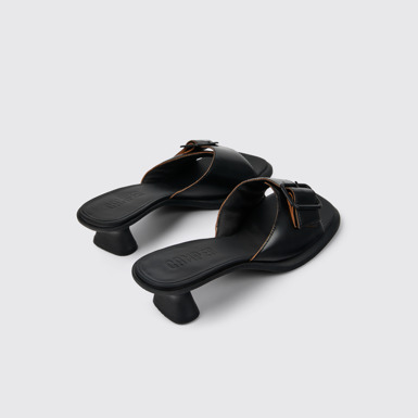 Back view of Dina Black Leather Sandal for Women
