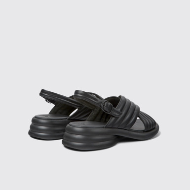 Back view of Spiro Black leather sandals for women