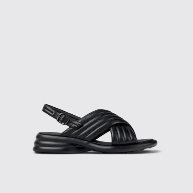 Side view of Spiro Black Leather Cross-strap Sandal for Women