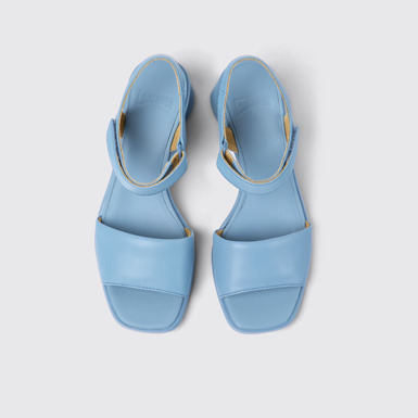 Overhead view of Kiara Blue leather sandals for women